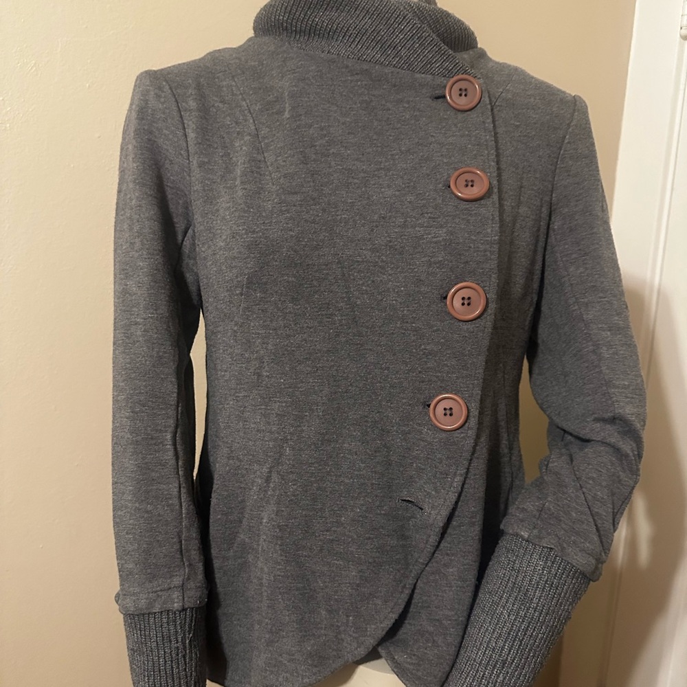 Bailey/44 Gray Asymmetrical Button Knit Jacket – Size Large – Made‎ in USA